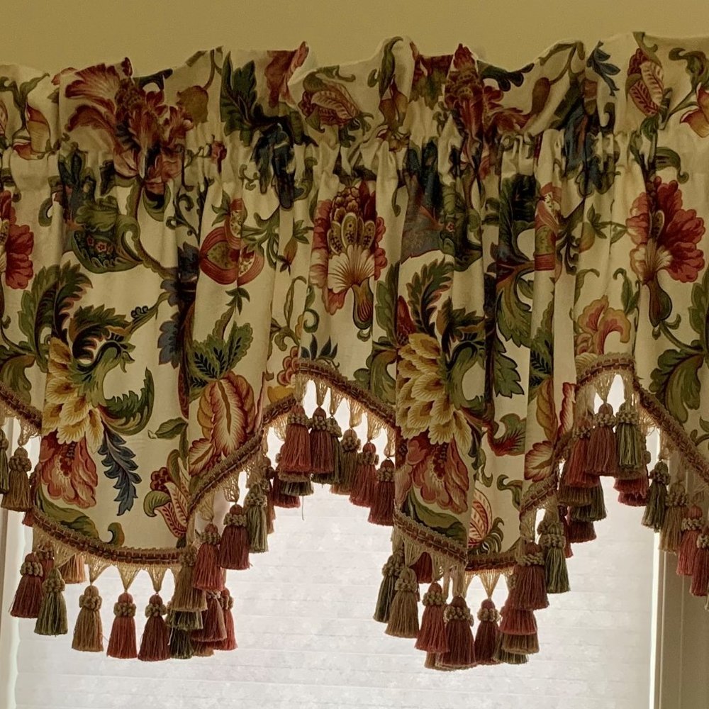 Decorative Flowered Valance with Fringe